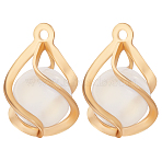 20Pcs Brass Twist Teardrop Cage Pendants, with WhiteSmoke Cat Eye Beads, Nickel Free, Real 18K Gold Plated, 18.5x13mm, Hole: 1.2mm(KK-BBC0006-90)