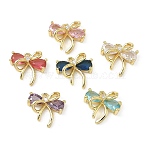 Brass Micro Pave Cubic Zirconia Charms, Bowknot Charms, Rack Plating, Long-Lasting Plated, Cadmium Free & Lead Free, Real 18K Gold Plated, Mixed Color, 13x13.5x5.5mm, Hole: 1.5mm(KK-A300-01G)