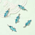 5Pcs Alloy Pendants, Horse Eye, with Glass, Faceted, Platinum, Light Sky Blue, 32x7x12mm, Hole: 3x4mm(FIND-YW0008-57A)