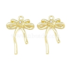 Alloy & Crystal Rhinestone Pendants, Bowknot Charms, Rack Plating, Golden, 25x18x5.5mm, Hole: 1.6mm(RB-CBAF039-04G)