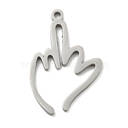 304 Stainless Steel Pendants, Laser Cut, Palm Charm, Stainless Steel Color, 27x17x1mm, Hole: 1.6mm(STAS-K253-08P)