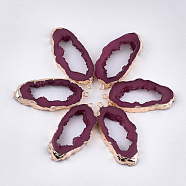 Druzy Geode Resin Big Pendants, Edge Light Gold Plated, with Iron Loops, Medium Violet Red, 51.5x23.5x6~7mm, Hole: 1.8mm(RESI-S366-23F)