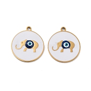 Ion Plating(IP) 316 Surgical Stainless Steel Pendants, Nickel Free, with Enamel, Real 18K Gold Plated, Flat Round Charm, Elephant, 20x18x2mm, Hole: 1.6mm(STAS-U014-58C-02)