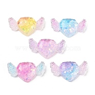 Transparent Resin Decoden Cabochons, Glitter Heart with Wings, Mixed Color, 18x30x6mm(RESI-M045-01)