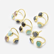 Natural Gemstone Cuff Rings, Open Rings, with Brass Findings, Golden, Size 10, 20mm(RJEW-P068-07G)