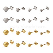 PandaHall Jewelry 16Pairs 8 Styles 304 Stainless Steel Textured Ball Stud Earrings for Women, Golden & Stainless Steel Color, 16~20x4~8mm, Pin: 0.7mm, 2pairs/style(EJEW-PJ0001-04)