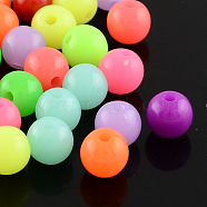Fluorescent Acrylic Beads, Round, Mixed Color, 14mm, Hole: 2mm, about 310pcs/500g(MACR-R517-14mm-M)