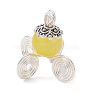 Imitation Jade Glass Bead Pendants, with Tibetan Style Alloy Wire Loops, Pumpkin Carriage Charms, Gold, 18.8x8.4x8.4mm, Hole: 2.5mm(PALLOY-JF02378-04)