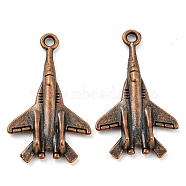 Alloy Pendants, Cadmium Free & Lead Free, Airplane, Red Copper, 28x17x5mm, Hole: 1.6mm, about 666pcs/1000g(FIND-G065-02R)