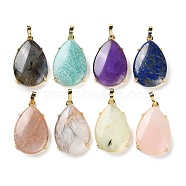 Natural Mixed Stone Pendants, Brass Teardrop Charms, Golden, Cadmium Free & Lead Free, 28.5x18x5~6mm, Hole: 5x4mm(G-U002-01G)