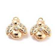 Brass Micro Pave Cubic Zirconia Charms, Beetle, Real 18K Gold Plated, 12.5x11x5mm, Hole: 1.2mm(KK-E090-02G)