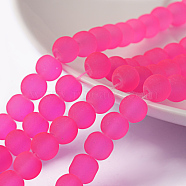 Transparent Glass Bead Strands, Frosted, Round, Deep Pink, 6mm, Hole: 1.3~1.6mm, about 140pcs/strand, 31.4 inch(GLAA-S031-6mm-35)