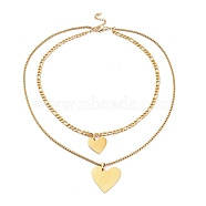 304 Stainless Steel Double Layer Necklaces, with Figaro Chains & Box Chains, Heart, Golden, 17.32 inch(44cm)(NJEW-M181-24G)
