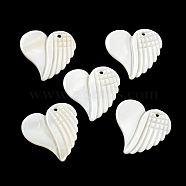 Natural Freshwater Shell Pendants, Heart Shaped Wing Charms, Seashell Color, 25.5x26.5x2.5mm, Hole: 1.6mm(BSHE-G034-18)