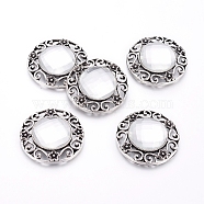 Tibetan Style Alloy Cabochons, with Glass, Flat Round, Antique Silver, 34.5x7mm, Hole: 1.4mm(PALLOY-G263-01AS)