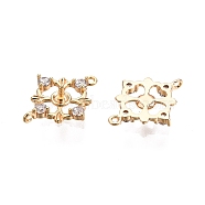 Ion Plating(IP) Brass Pave Clear Cubic Zirconia Connector Charm, Nickel Free, Rhombus Link, for Half-Drilled Beads, Real 18K Gold Plated, 15x12x2mm, Hole: 0.9mm(KK-C005-05G)