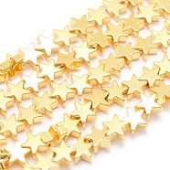 Electroplate Non-magnetic Synthetic Hematite Beads Strands, Grade AA, Long-Lasting Plated, Star, Golden Plated, 8x8x2.5mm, Hole: 1mm, about 65pcs/strand, 15.7 inch(40cm)(G-L485-15C-G)