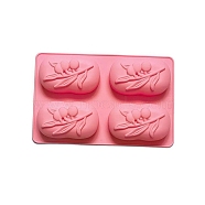 4 Cavities Food Grade Silicone Soap Molds, for Handmade Massage Bar Soap Making, Oval with Leaf Pattern, Light Coral, 200x130x27mm(PW-WG2A2C3-01)