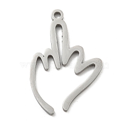 Non-Tarnish 304 Stainless Steel Pendants, Laser Cut, Palm Charm, Stainless Steel Color, 27x17x1mm, Hole: 1.6mm(STAS-K253-08P)