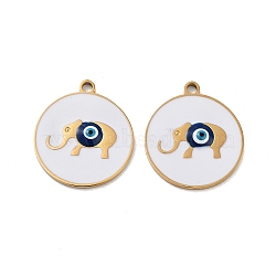 Ion Plating(IP) 316 Surgical Stainless Steel Pendants, Nickel Free, with Enamel, Real 18K Gold Plated, Flat Round Charm, Elephant, 20x18x2mm, Hole: 1.6mm(STAS-U014-58C-02)