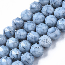 Opaque Baking Paint Glass Beads Strands, Faceted, Round, Light Steel Blue, 8x7.5mm, Hole: 1mm, about 50pcs/strand, 15.08 inch(38.3cm)(EGLA-N006-004F)