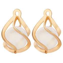 20Pcs Brass Twist Teardrop Cage Pendants, with WhiteSmoke Cat Eye Beads, Nickel Free, Real 18K Gold Plated, 18.5x13mm, Hole: 1.2mm(KK-BBC0006-90)