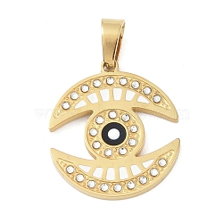 Ion Plating(IP) 304 Stainless Steel Enamel Rhinestone Pendants, Eye Charms, Real 18K Gold Plated, 25x22x2.5mm, Hole: 6.5x4mm(STAS-Q325-03G-G)