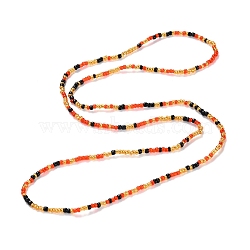 Waist Beads, Sparkling Glass Seed Beads Stretch Body Chain, Fashion Bikini Jewelry for Women, Orange, 31-1/2~32-1/4 inch(80~82cm)(AJEW-P094-01F)