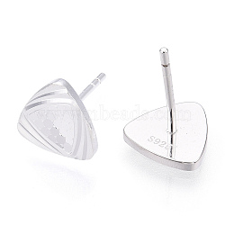 925 Sterling Silver Stud Earrings, Triangle, Nickel Free, with S925 Stamp, Silver, 8.5x9mm, Pin: 0.9mm(STER-T004-52S)