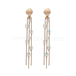 Crystal K9 Glass Cube Beaded Dangle Stud Earrings, Brass Ball Chain Tassel Drop Earrings for Women, Golden, 100mm, Pin: 0.6mm(EJEW-TA00201)