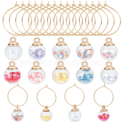 DIY Wine Glass Charms Making Kits, include 10Pcs 10 Colors Glitter Sequins inside Transparent Glass Globe Pendants and 15Pcs Brass Wine Charm Rings, Mixed Color, Pendants: 21x15.5~16mm, Hole: 2mm, 10pcs, Charm Rings: 25x0.8mm(20 Gauge), 15pcs(DIY-SC0020-75)