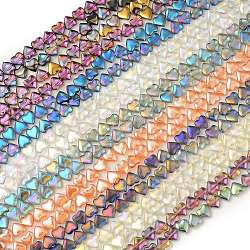 Electroplate Transparent Glass Beads Strands, Heart, Mixed Color, 10x10x4.5mm, Hole: 0.8mm, about 65pcs/strand, 24.41 inch(62cm)(EGLA-L044-E-02)