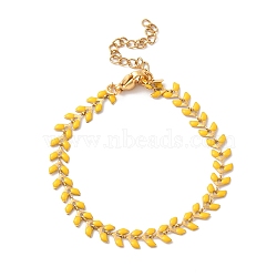 Enamel Ear of Wheat Link Chains Bracelet, Vacuum Plating 304 Stainless Steel Jewelry for Women, Gold, 6-7/8 inch(17.6cm)(BJEW-P271-02G-08)