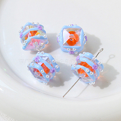 Transparent Acrylic Beads, Hand Painted Beads, Bumpy, Faceted, Cube, 18x15mm(WG39989-13)