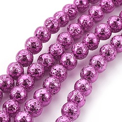 Electroplated Natural Lava Rock Bead Strands, Round, Old Rose, 8~9mm, Hole: 1.2mm, about 47pcs/strand, 15.7 inch(40cm)(G-E511-01D-8mm)