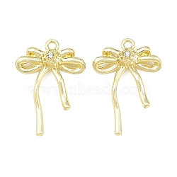 Alloy & Crystal Rhinestone Pendants, Bowknot Charms, Rack Plating, Golden, 25x18x5.5mm, Hole: 1.6mm(RB-CBAF039-04G)