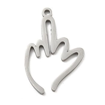 304 Stainless Steel Pendants, Laser Cut, Palm Charm, Stainless Steel Color, 27x17x1mm, Hole: 1.6mm