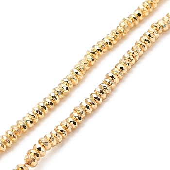 Synthetic Non-magnetic Hematite Beads Strands, Rondelle, Faceted, Light Gold Plated, 4x2mm, Hole: 0.9mm, about 149pcs/strand, 15.75''(40cm)