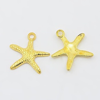 Tibetan Style Alloy Pendants, Cadmium Free & Nickel Free & Lead Free, Starfish/Sea Stars, Golden, 19.5x19x2mm, hole: 2mm.