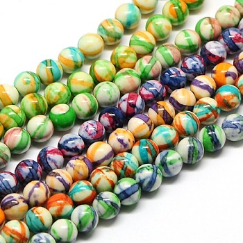 Dyed Round Synthetic Gemstone Ocean White Jade Beads Strands, Mixed Color, 12mm, Hole: 1mm, about 33pcs/strand, 15.5 inch