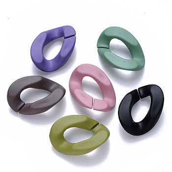 Opaque Spray Painted Acrylic Linking Rings, Quick Link Connectors, for Curb Chains Making, Twist, Mixed Color, 30x21x6mm, Inner Diameter: 16x8mm