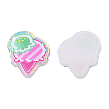 Transparent Printed Acrylic Cabochons, Ice Cream, Hot Pink, 25x21x2.5mm