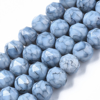 Opaque Baking Painted Glass Beads Strands, Faceted, Round, Light Steel Blue, 8x7.5mm, Hole: 1mm, about 50pcs/strand, 15.08 inch(38.3cm)