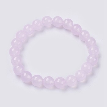 Natural Jade Beaded Stretch Bracelet, Dyed, Round, Lilac, 2 inch(5cm), Beads: 8mm, about 22pcs/strand