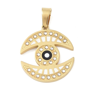Ion Plating(IP) 304 Stainless Steel Enamel Rhinestone Pendants, Eye Charms, Real 18K Gold Plated, 25x22x2.5mm, Hole: 6.5x4mm