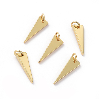 Brass Pendants, Long-Lasting Plated, Triangle, Real 18K Gold Plated, 17.5x6x1.5mm, Hole: 3mm