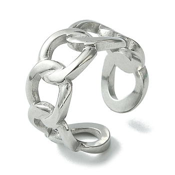 304 Stainless Steel Open Cuff Ring, Hollow Curb Chains Shape, Stainless Steel Color, US Size 7(17.3mm)