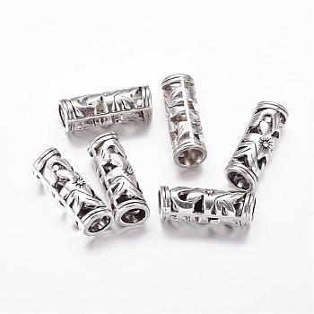 Tibetan Style Hollow Tube Beads, Lead Free and Cadmium Free, Antique Silver, about 23mm long, 8mm wide, hole: 5mm