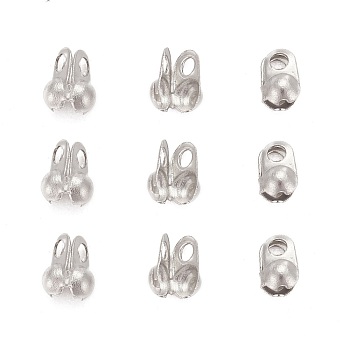 304 Stainless Steel Bead Tips, Calotte Ends, Clamshell Knot Cover, Stainless Steel Color, 4x2mm, Hole: 1mm