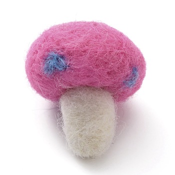 Handwork Felt Needle Felting Mushroom Ornaments, for Home Decoration Display, Hot Pink, 36~41x32~34mm
